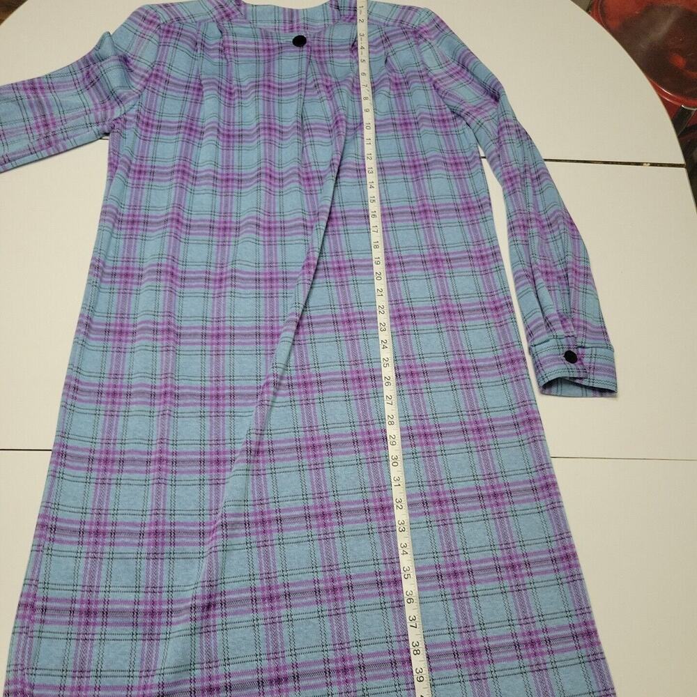 Vtg Handmade Midi Dress Womens Extra Large Blue Purple Plaid Long Sleeve Buttons - Picture 9 of 14